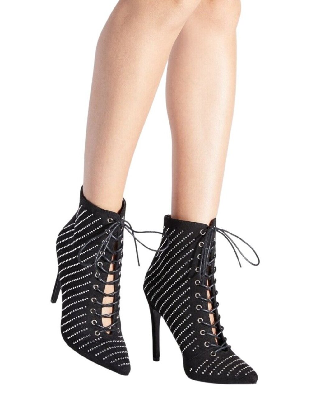 NWOT Shoe Dazzle Cordelia Bedazzled Lace Up Heeled Boots Women's Size 10 Glam